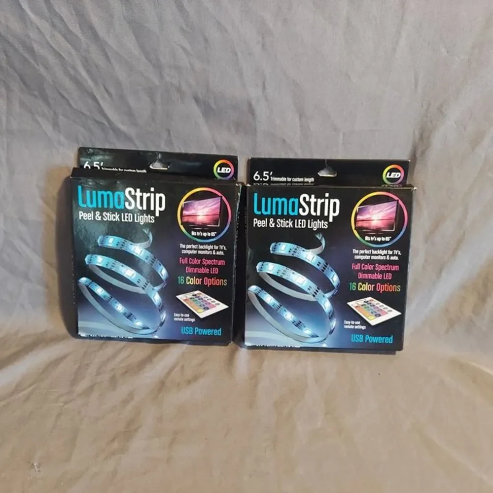 2x LumaStrip Peel & Stick LED Lights USB Powered 16 Color with Remote NEW